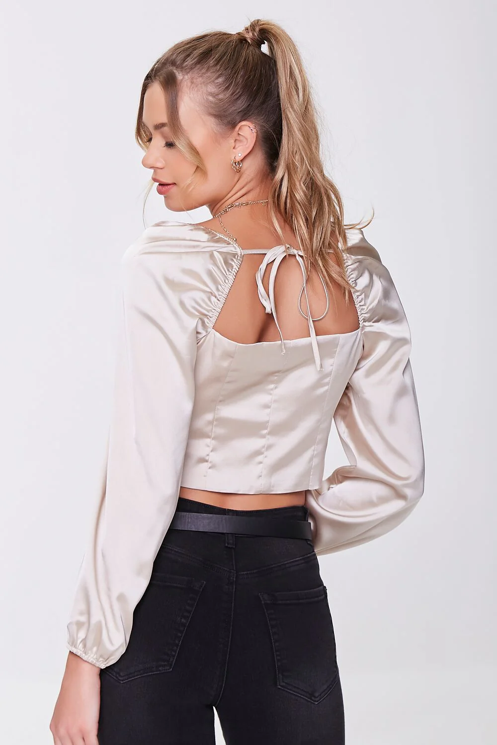 Satin Pintucked Crop Top - Image 3