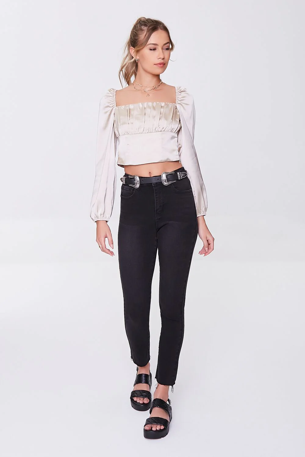 Satin Pintucked Crop Top - Image 4