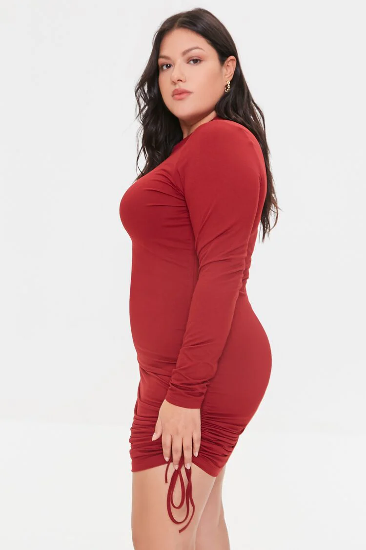 Plus Size Ruched Drawstring Dress - Image 2