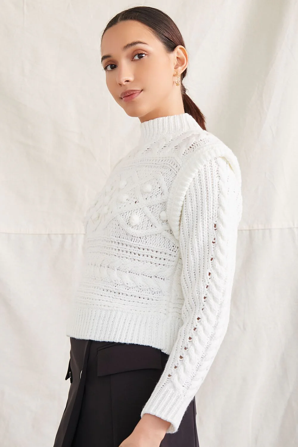 Pom Pom Cable Knit Sweater - Image 2