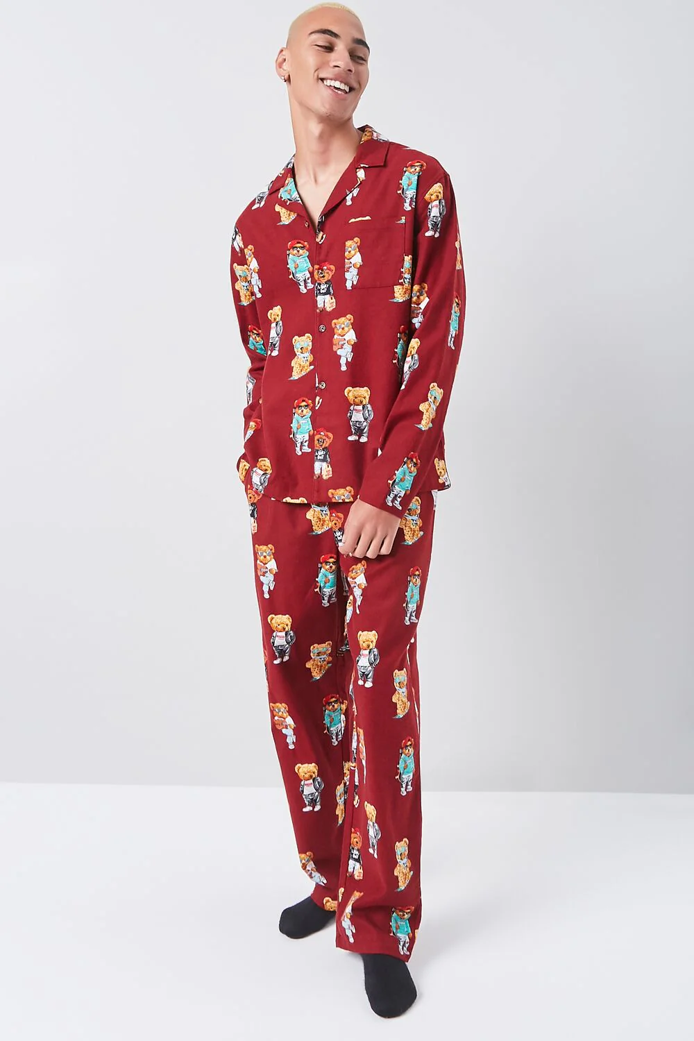 Teddy Bear Print Pajama Shirt - Image 4