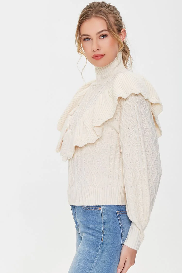 Ruffled Cable Knit Sweater - Image 2