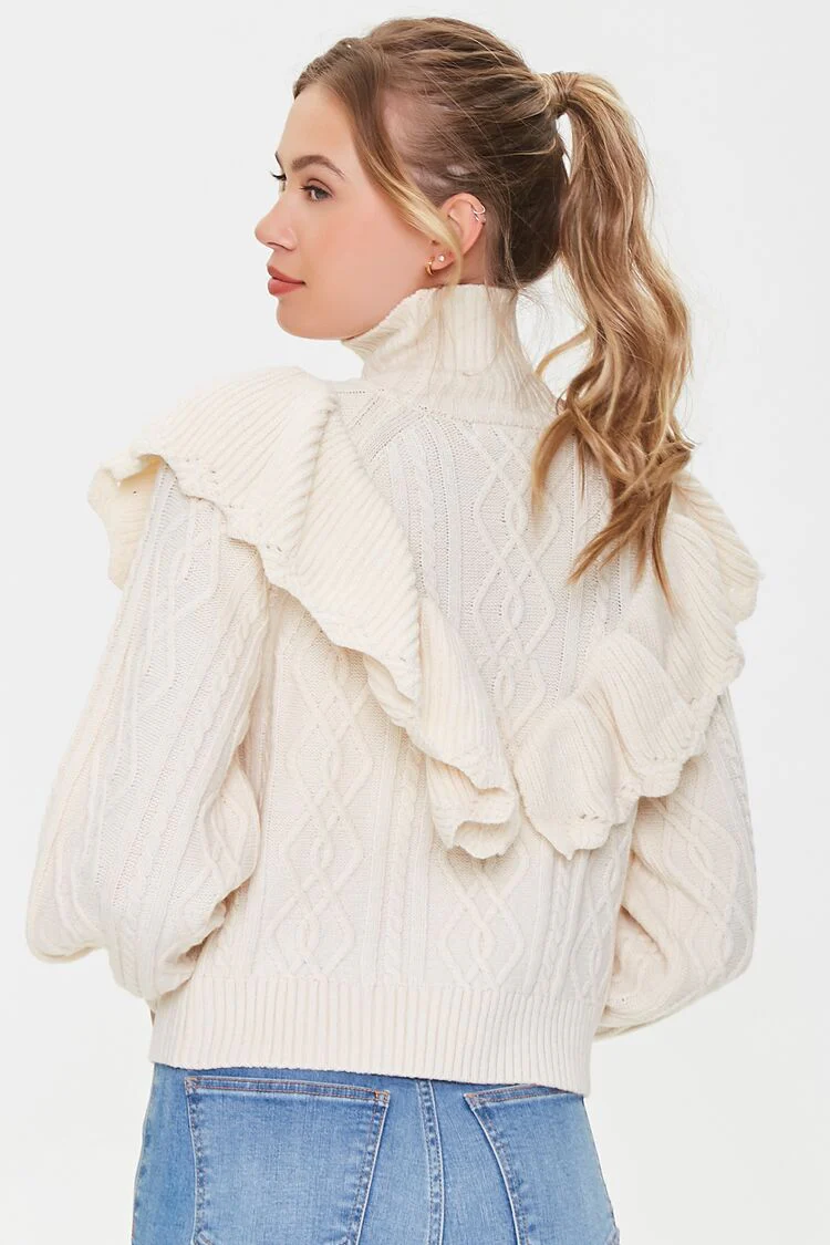 Ruffled Cable Knit Sweater - Image 3
