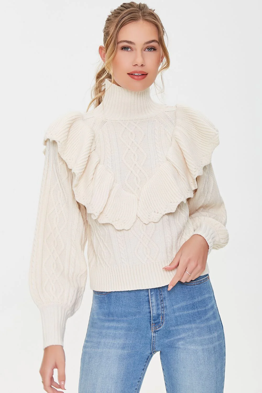 Ruffled Cable Knit Sweater - Image 6