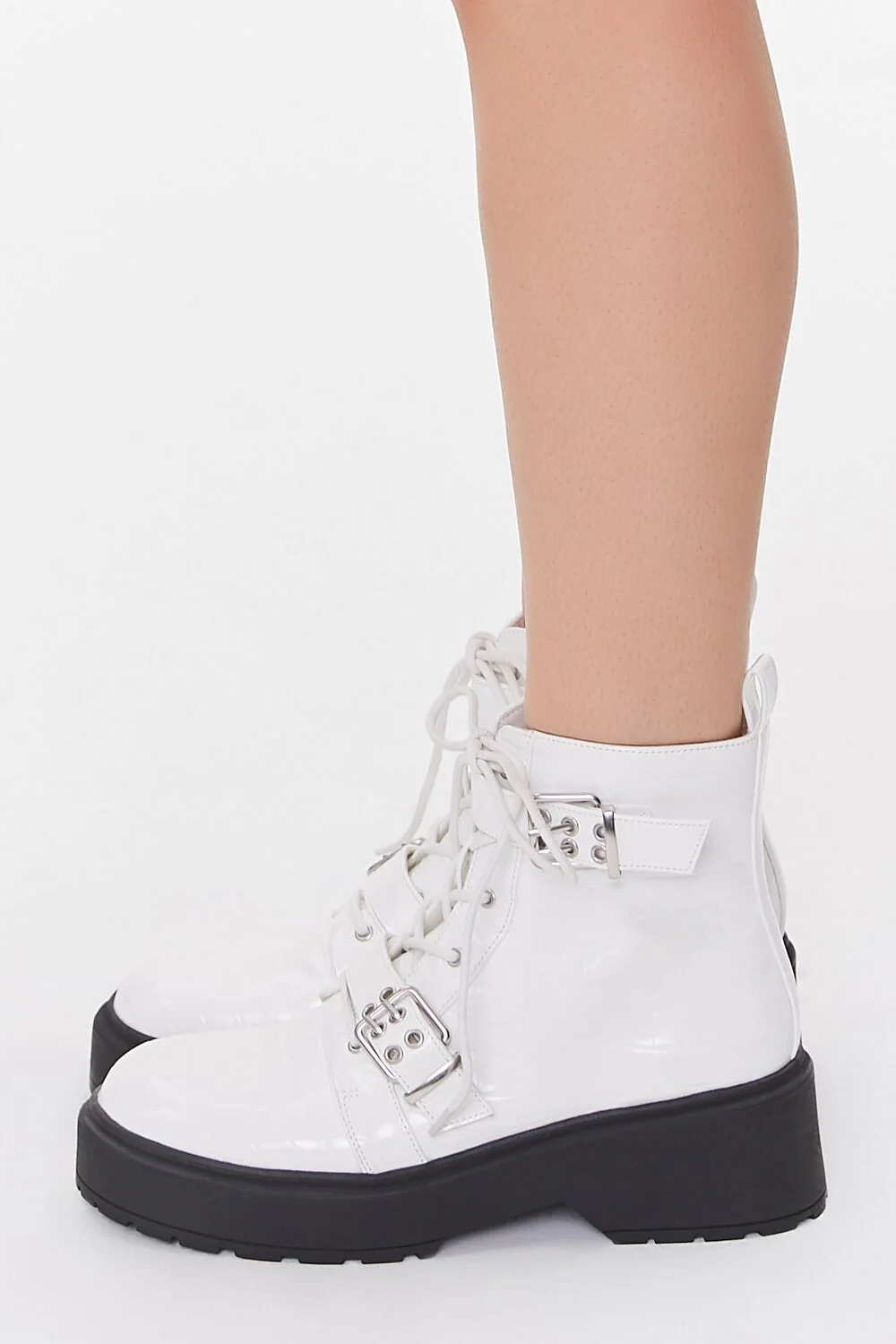 Faux Croc Leather Buckled Booties - Image 2