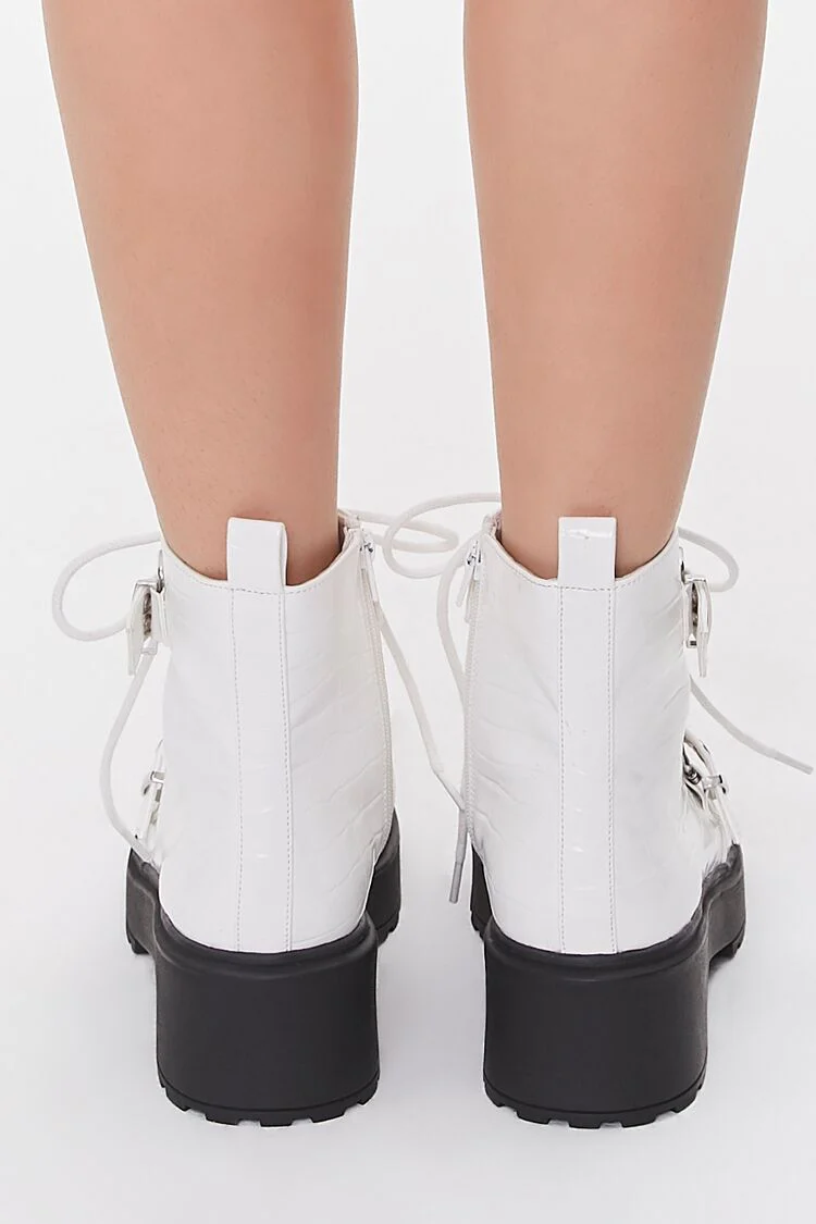 Faux Croc Leather Buckled Booties - Image 3