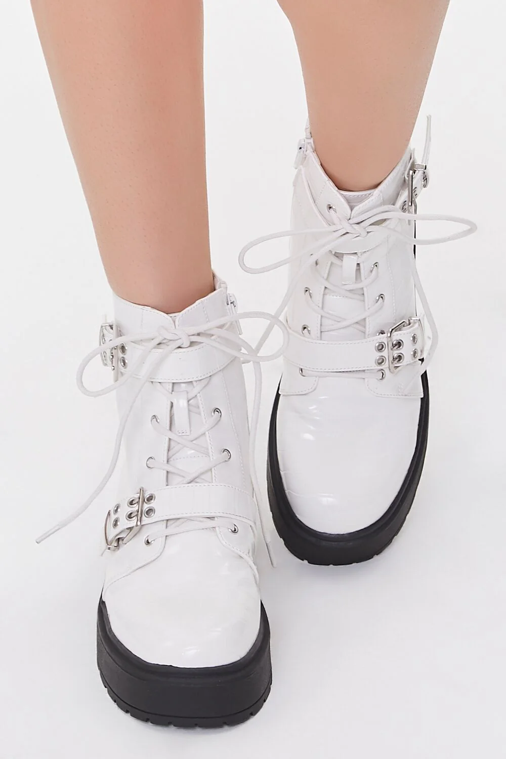 Faux Croc Leather Buckled Booties - Image 4