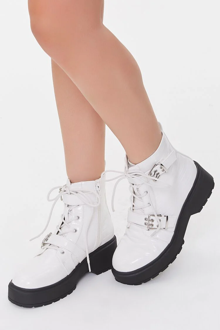 Faux Croc Leather Buckled Booties - Image 5