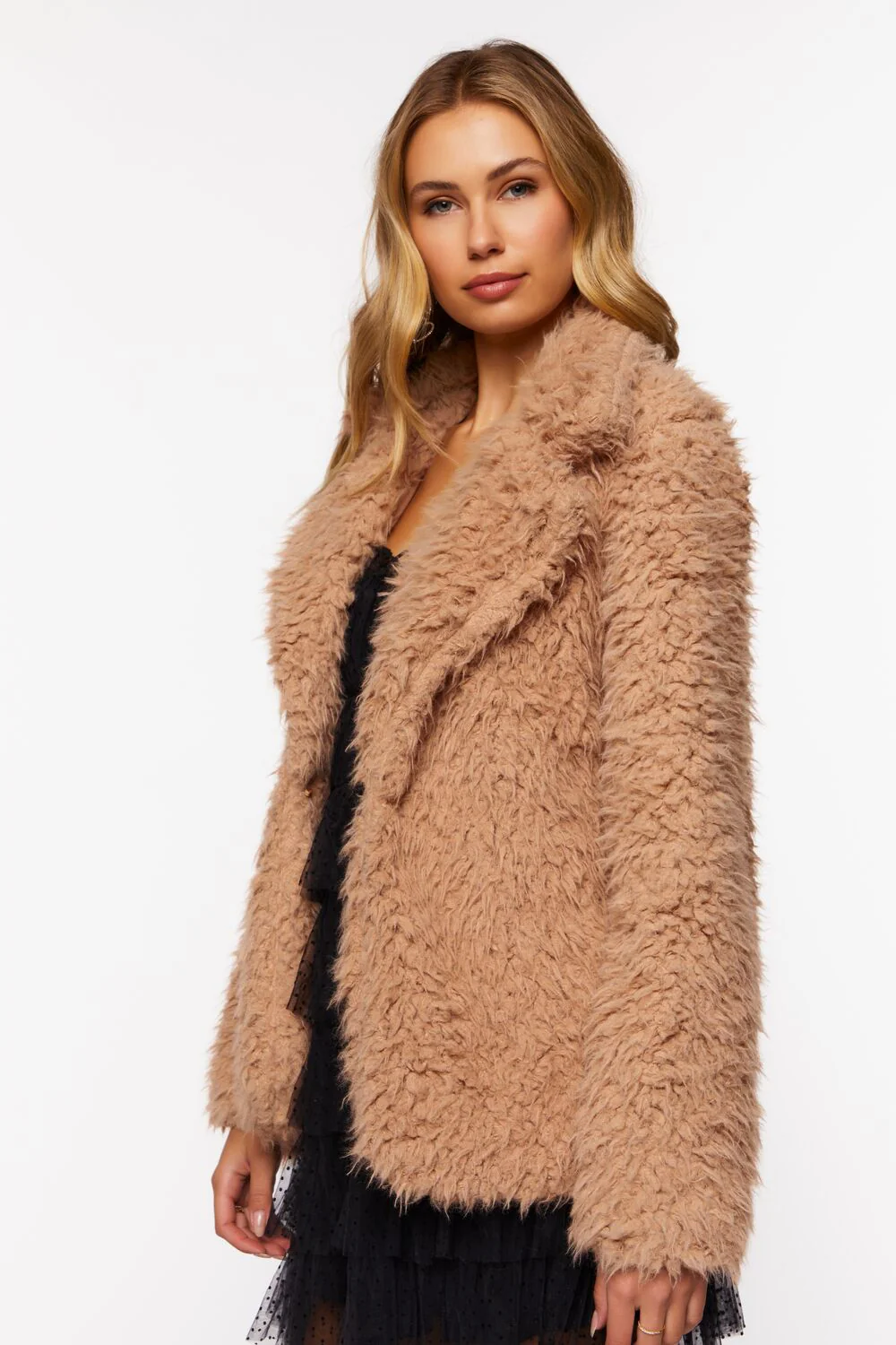 Faux Fur Notched Open-Front Coat - Image 2
