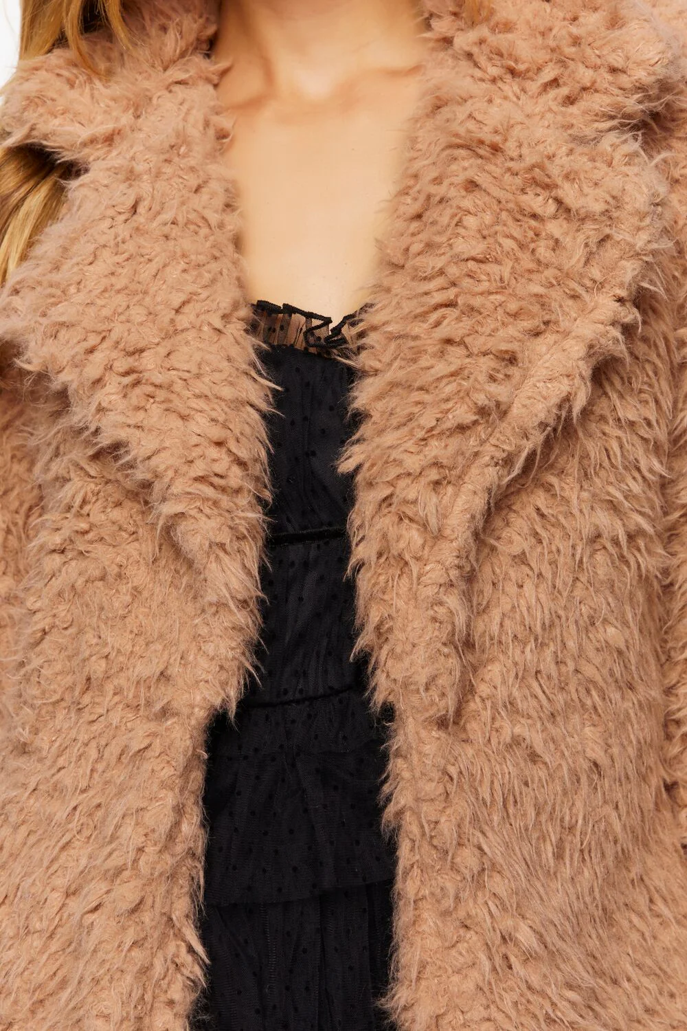 Faux Fur Notched Open-Front Coat - Image 5