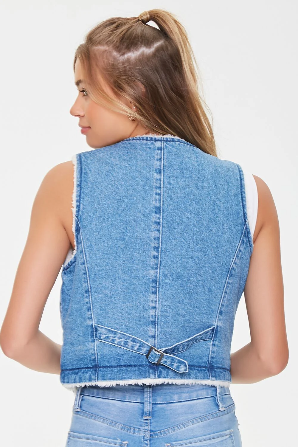 Faux Shearling-Lined Denim Vest - Image 3