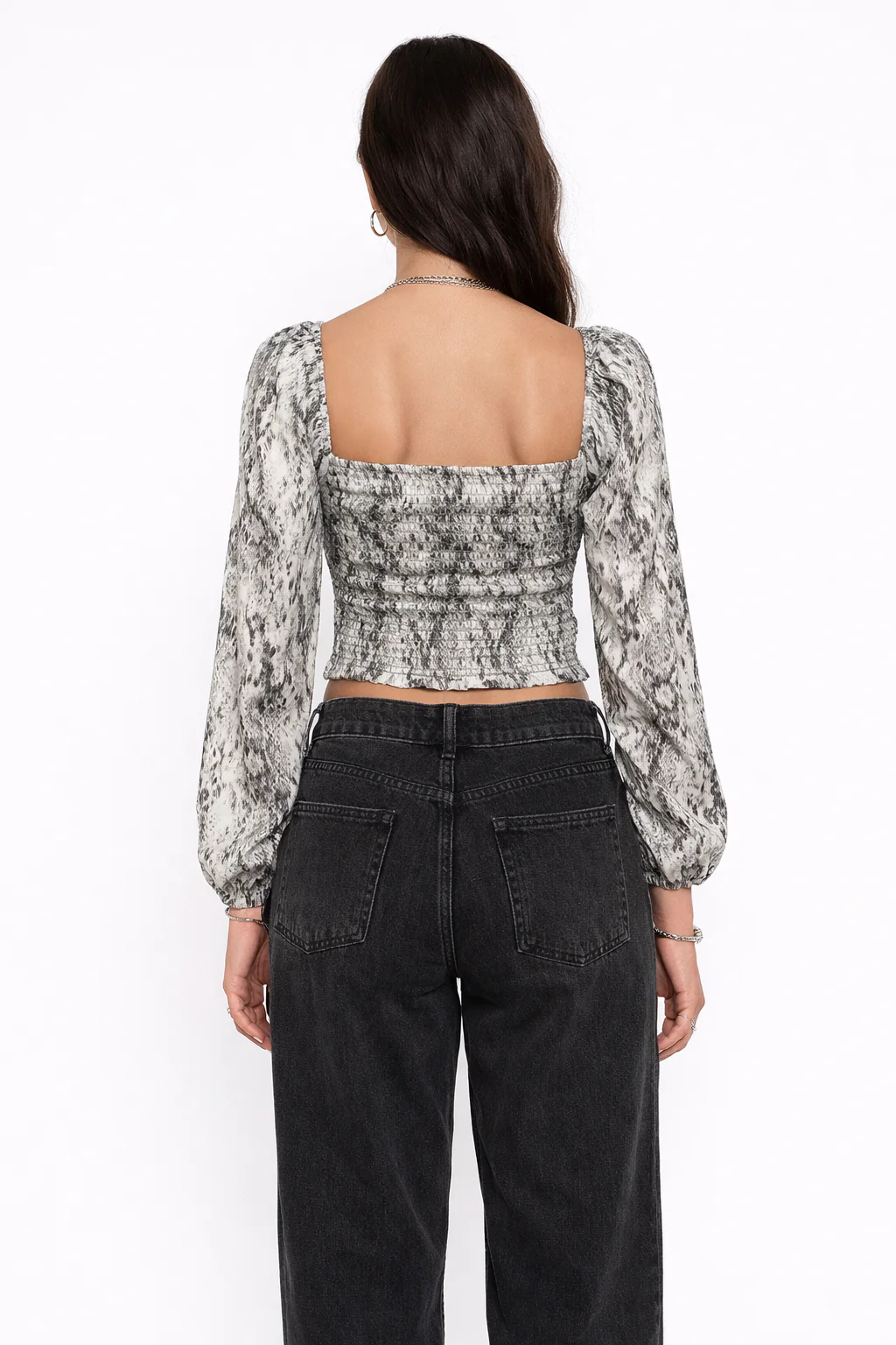 Snake Print Smocked Peasant Top - Image 3
