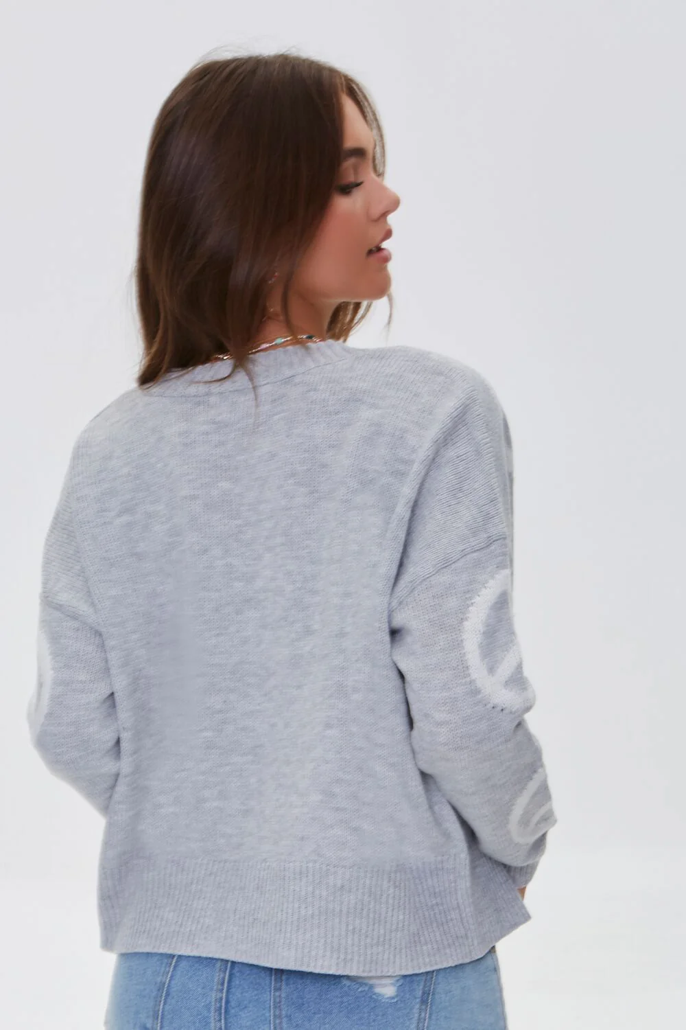 Peace Sign Buttoned Cardigan Sweater - Image 3