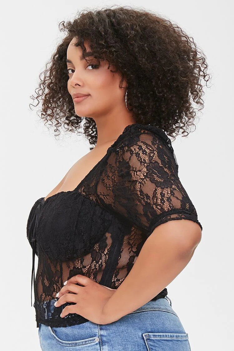 Plus Size Sheer Lace Crop Top - Image 2