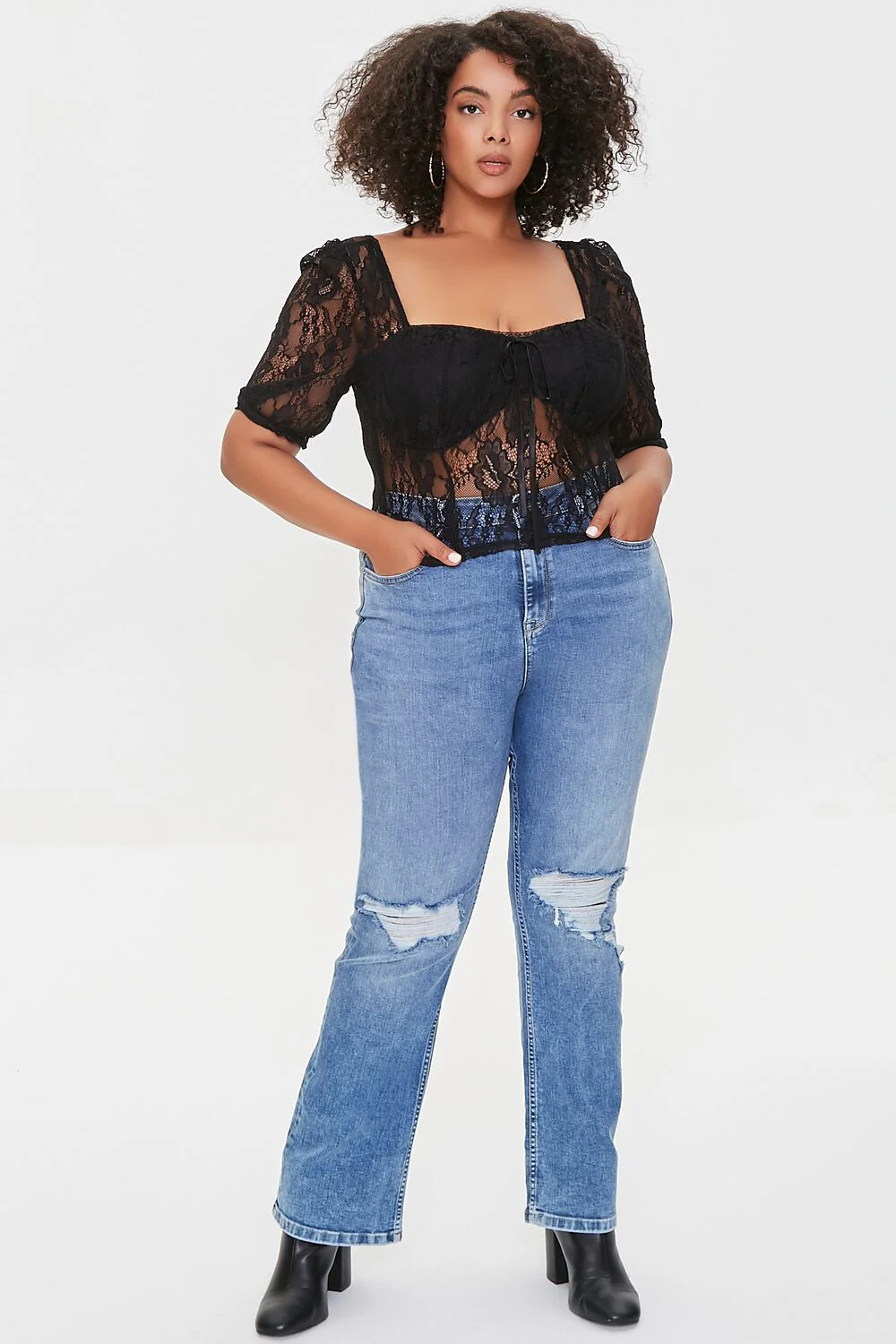 Plus Size Sheer Lace Crop Top - Image 4
