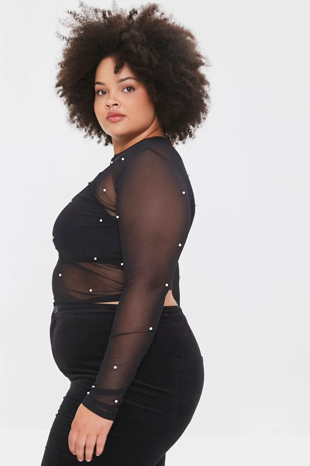 Plus Size Mesh Faux Pearl Top - Image 2