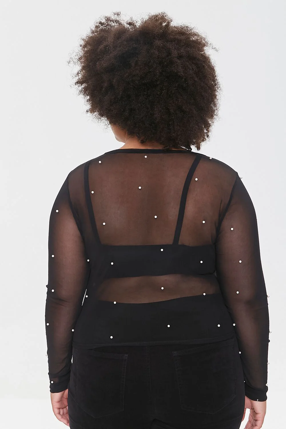 Plus Size Mesh Faux Pearl Top - Image 3