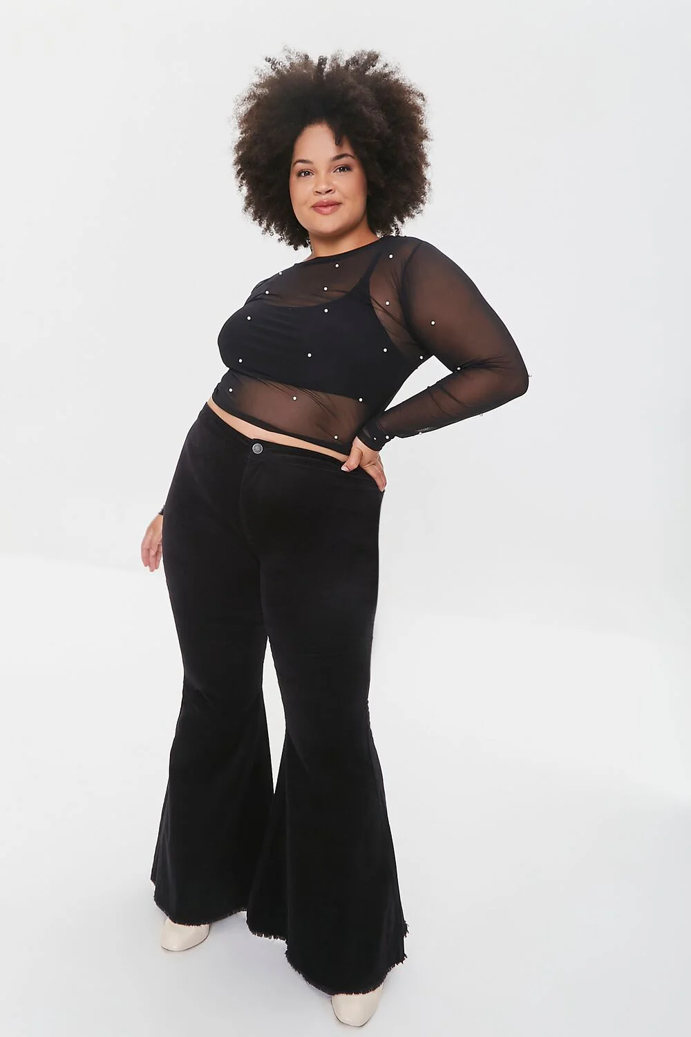 Plus Size Mesh Faux Pearl Top - Image 4