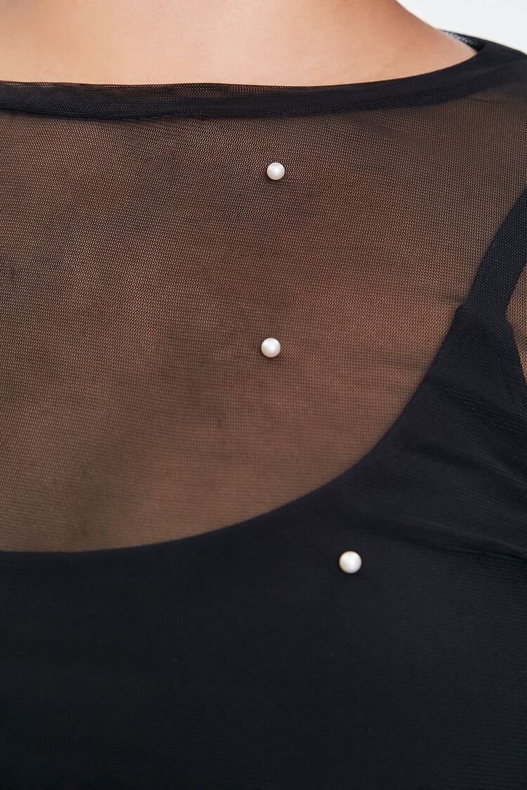 Plus Size Mesh Faux Pearl Top - Image 5