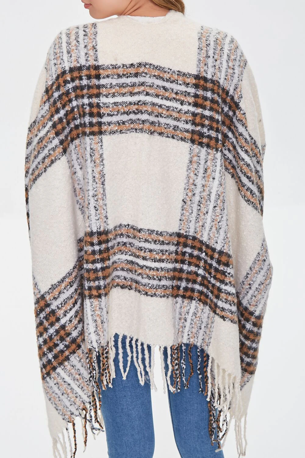 Brushed Plaid Fringe Poncho - Image 2