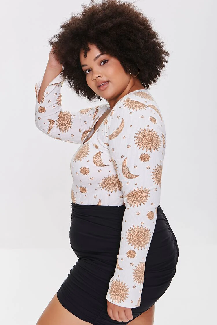 Plus Size Celestial Print Bodysuit - Image 2