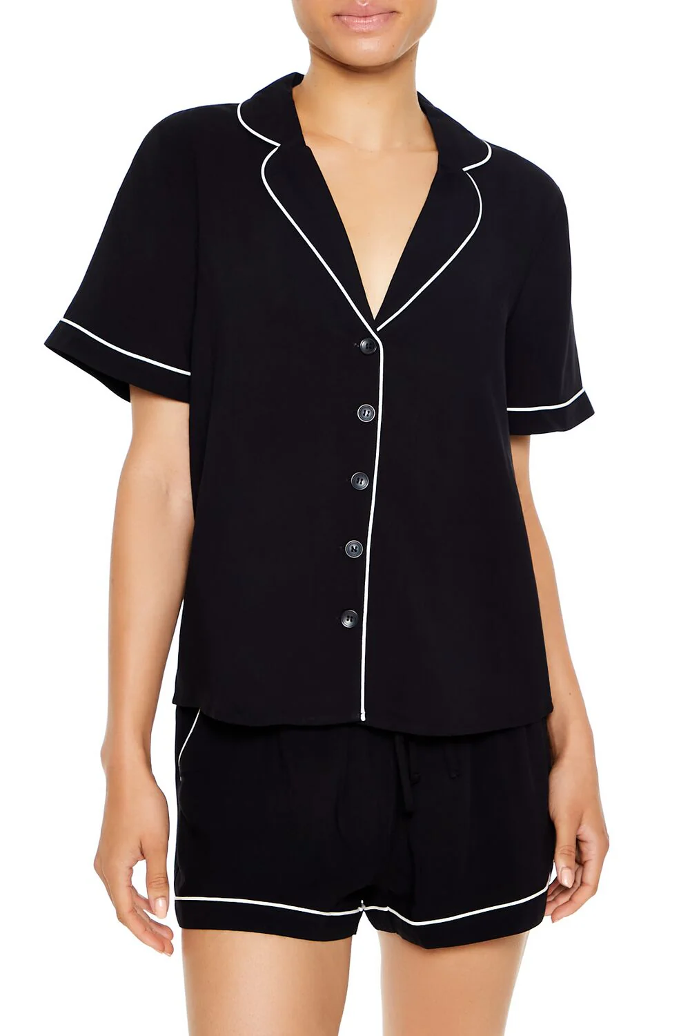Piped-Trim Shirt & Shorts Pajama Set - Image 2