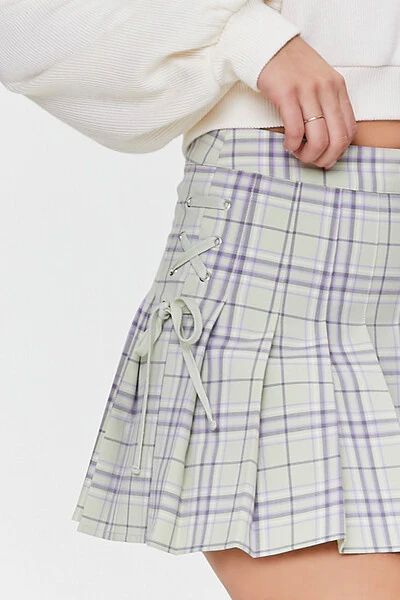 Lace-Up Plaid Mini Skirt - Image 6