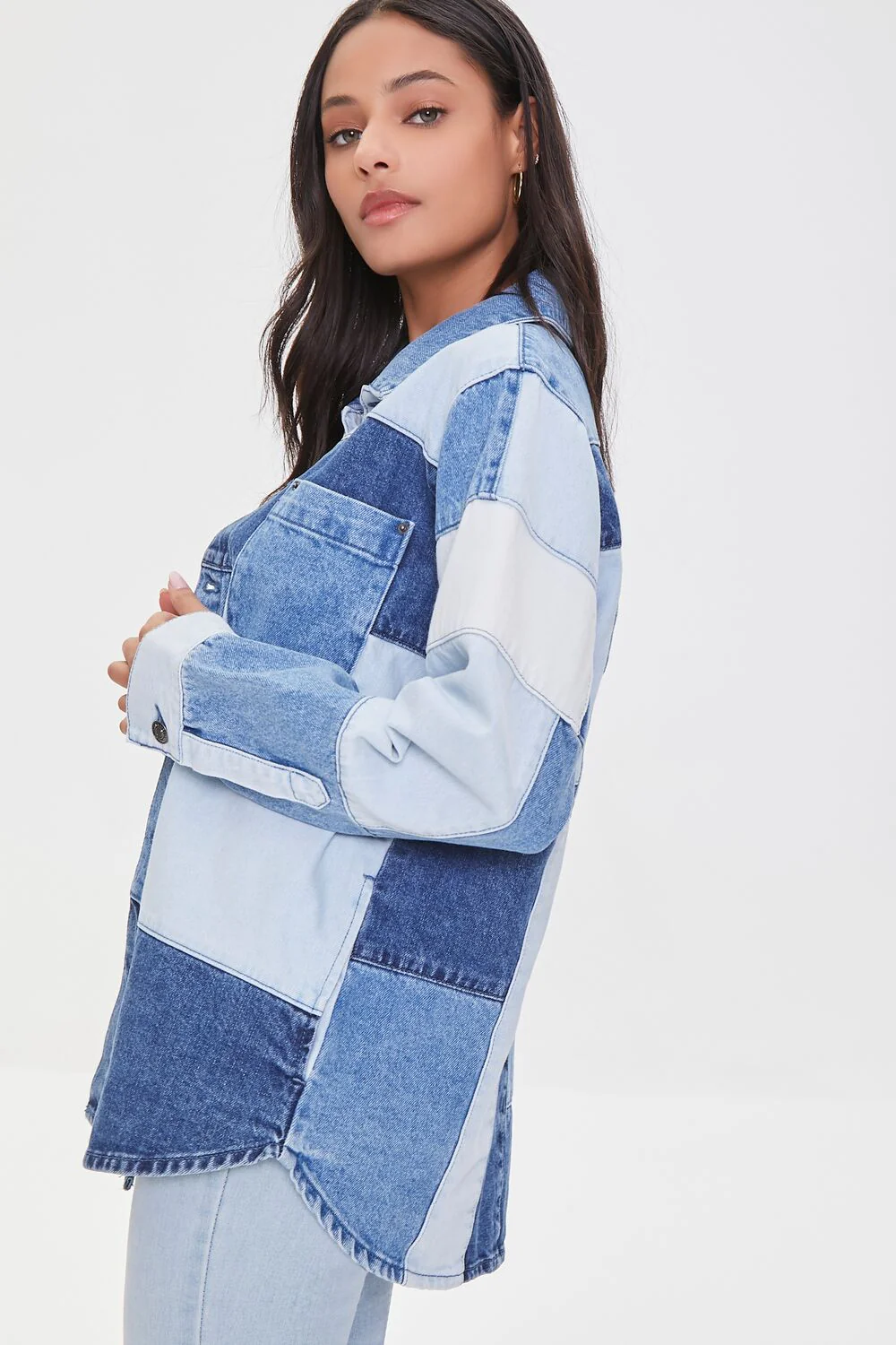 Patchwork Colorblock Denim Shirt - Image 2