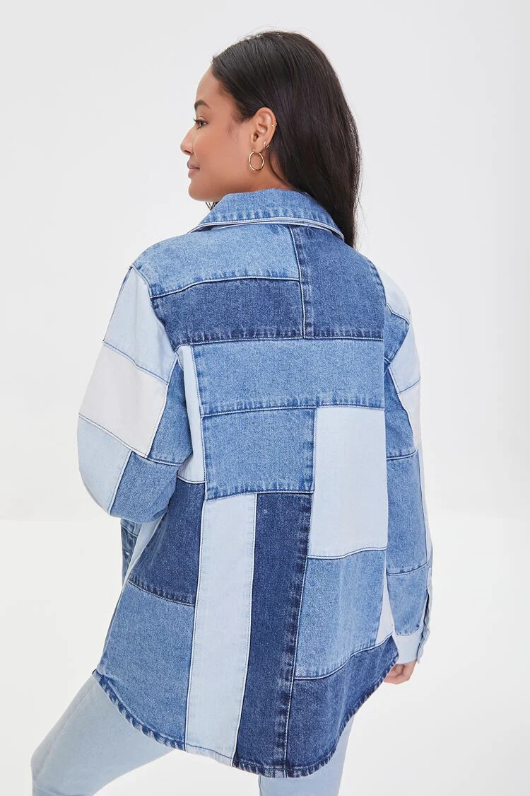 Patchwork Colorblock Denim Shirt - Image 3