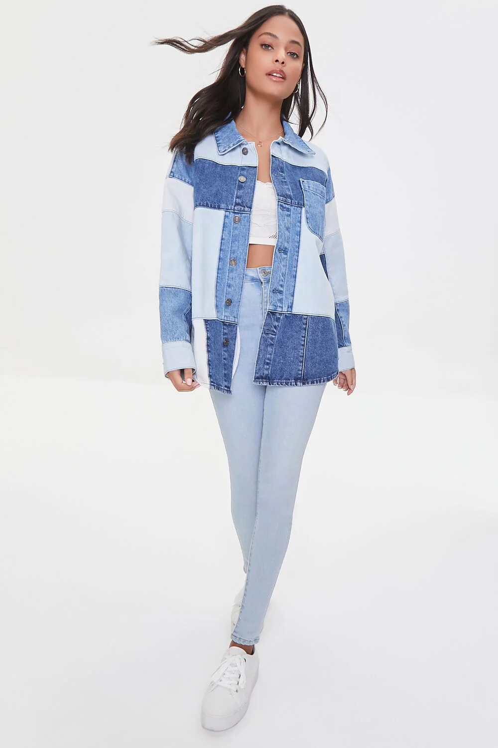 Patchwork Colorblock Denim Shirt - Image 4
