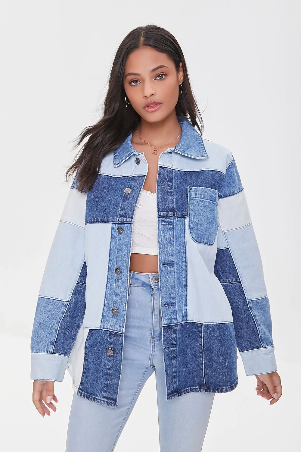 Patchwork Colorblock Denim Shirt - Image 6