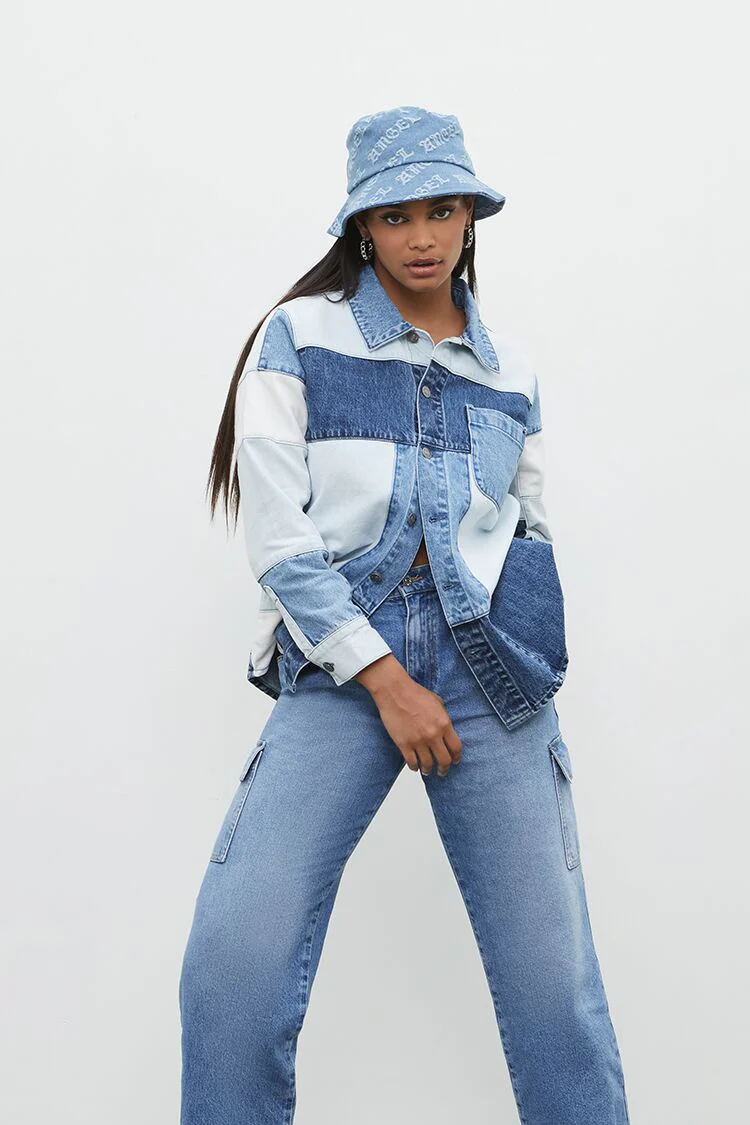 Patchwork Colorblock Denim Shirt - Image 7