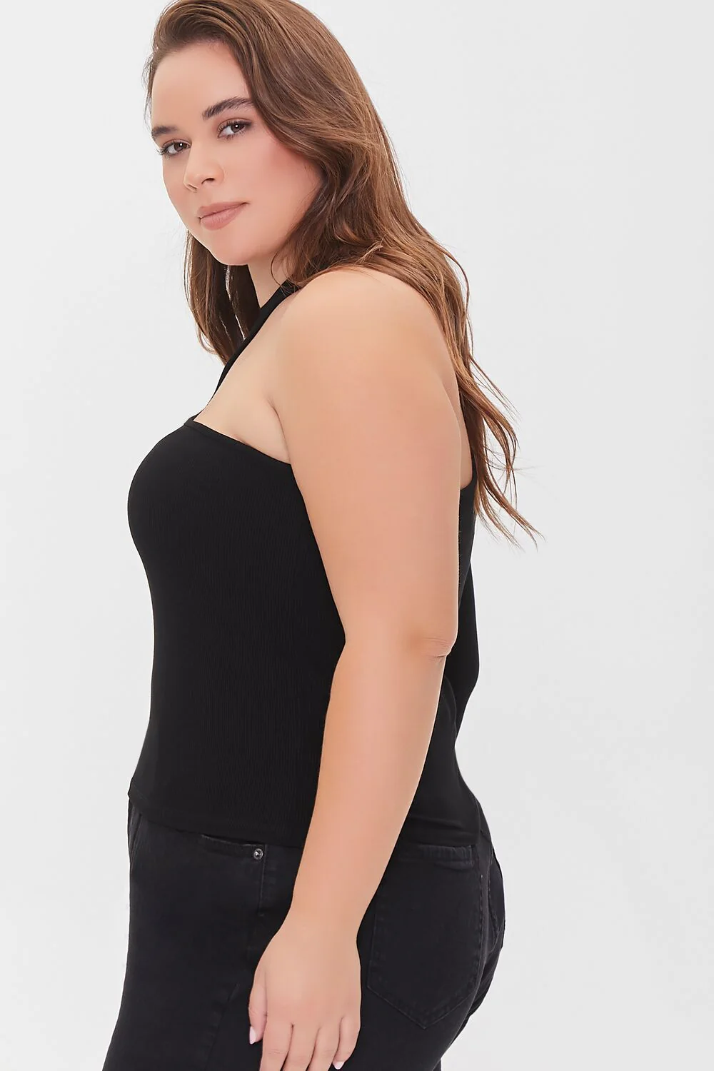 Plus Size One-Sleeve Cutout Top - Image 2