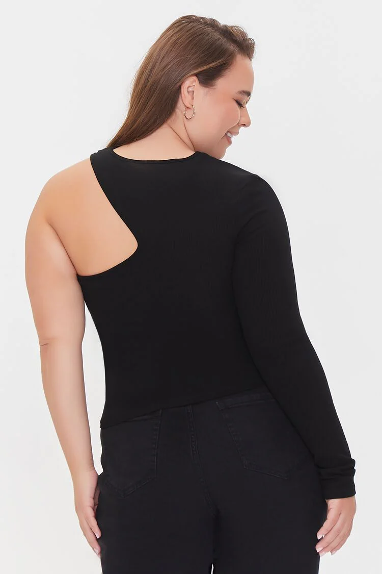 Plus Size One-Sleeve Cutout Top - Image 3