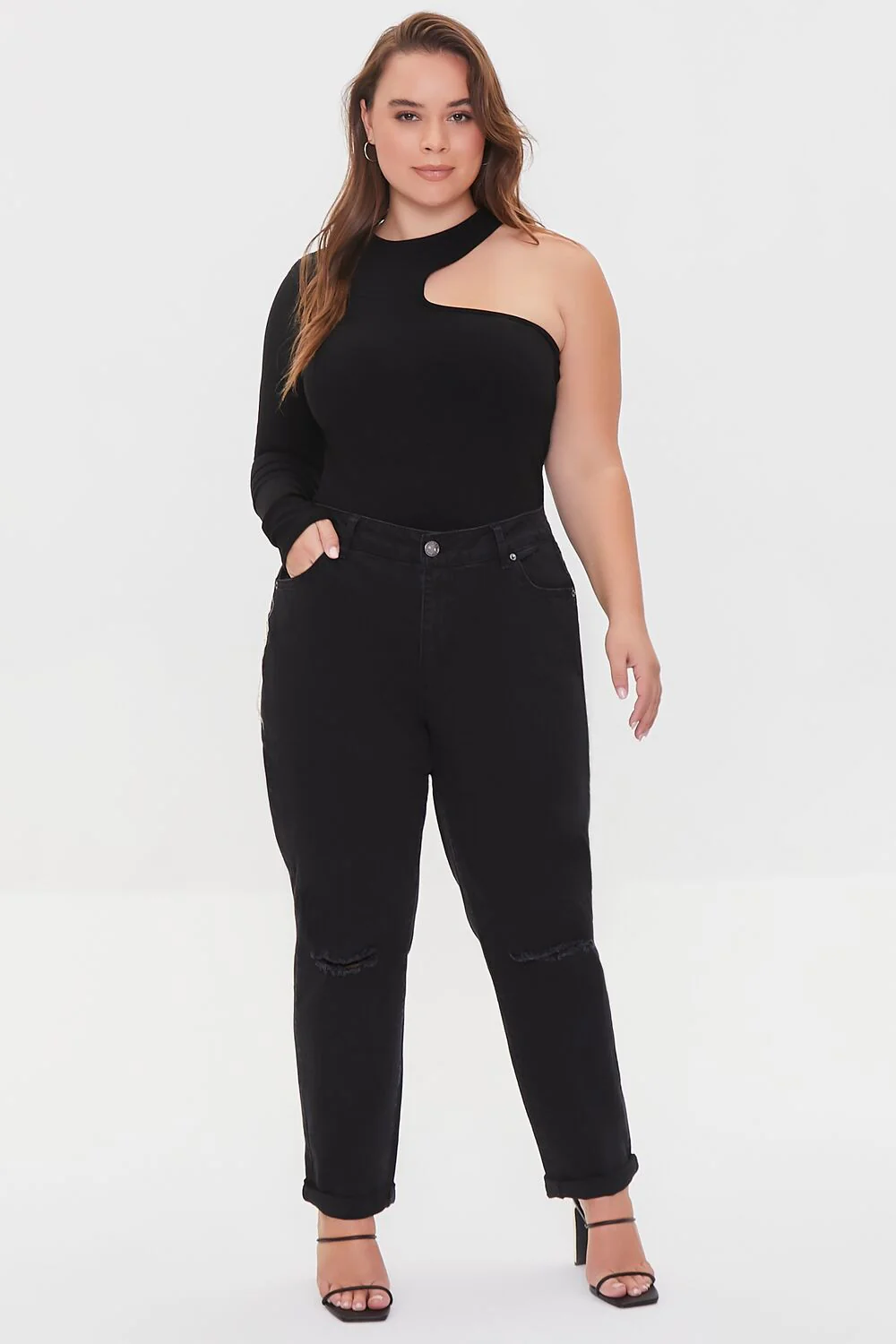 Plus Size One-Sleeve Cutout Top - Image 4