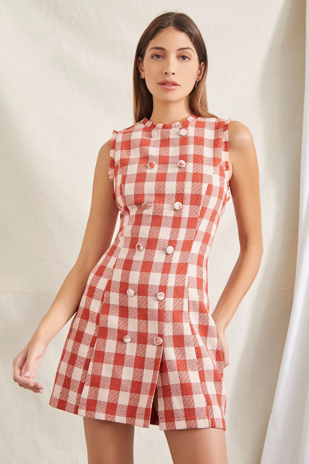 Double-Breasted Plaid Mini Dress - Image 4