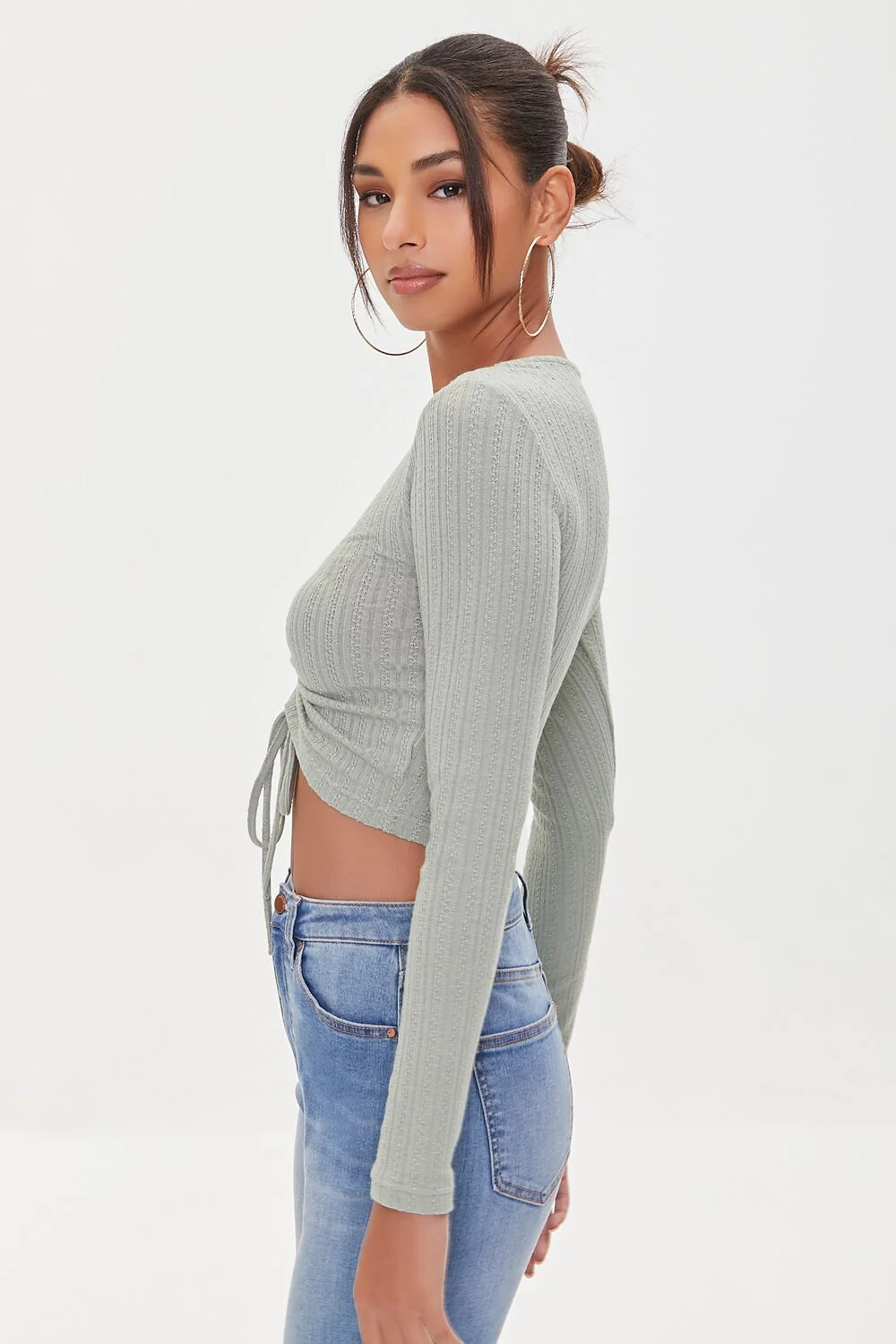 Ribbed Ruched Drawstring Crop Top - Image 2