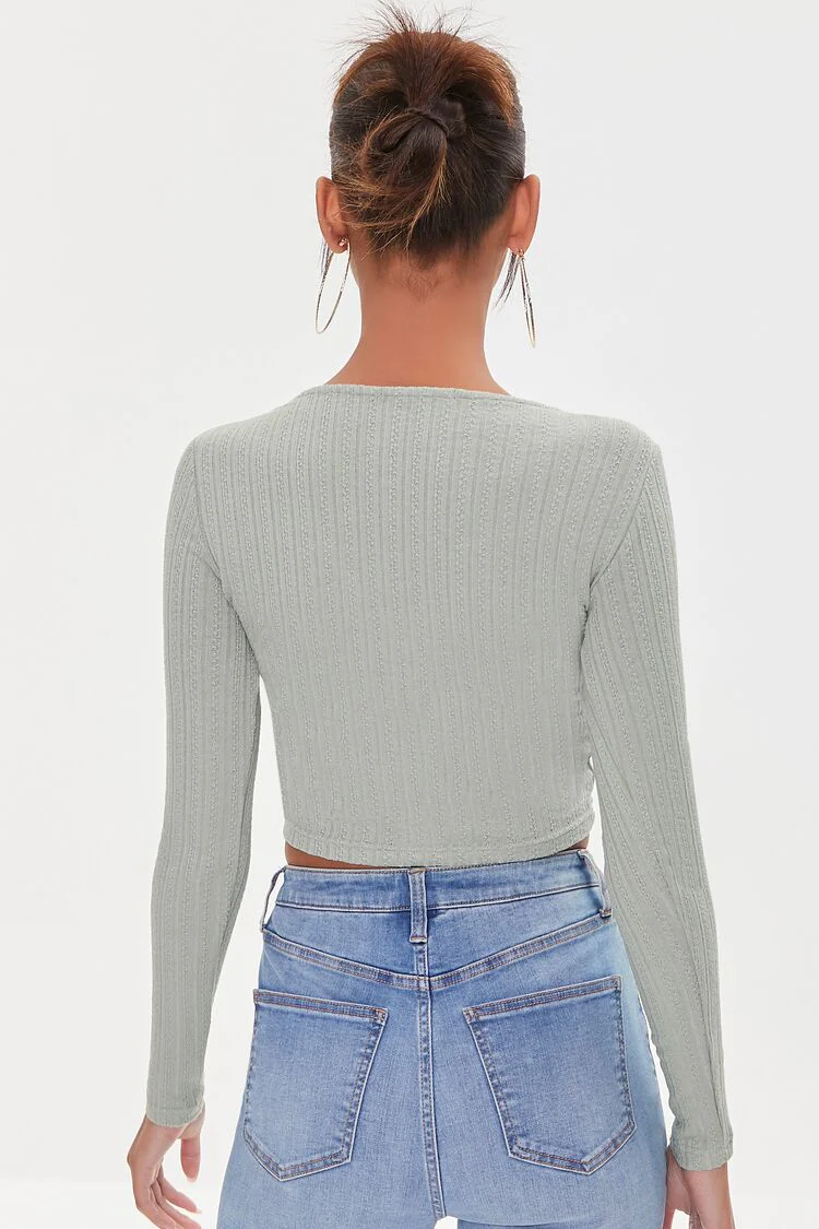 Ribbed Ruched Drawstring Crop Top - Image 3
