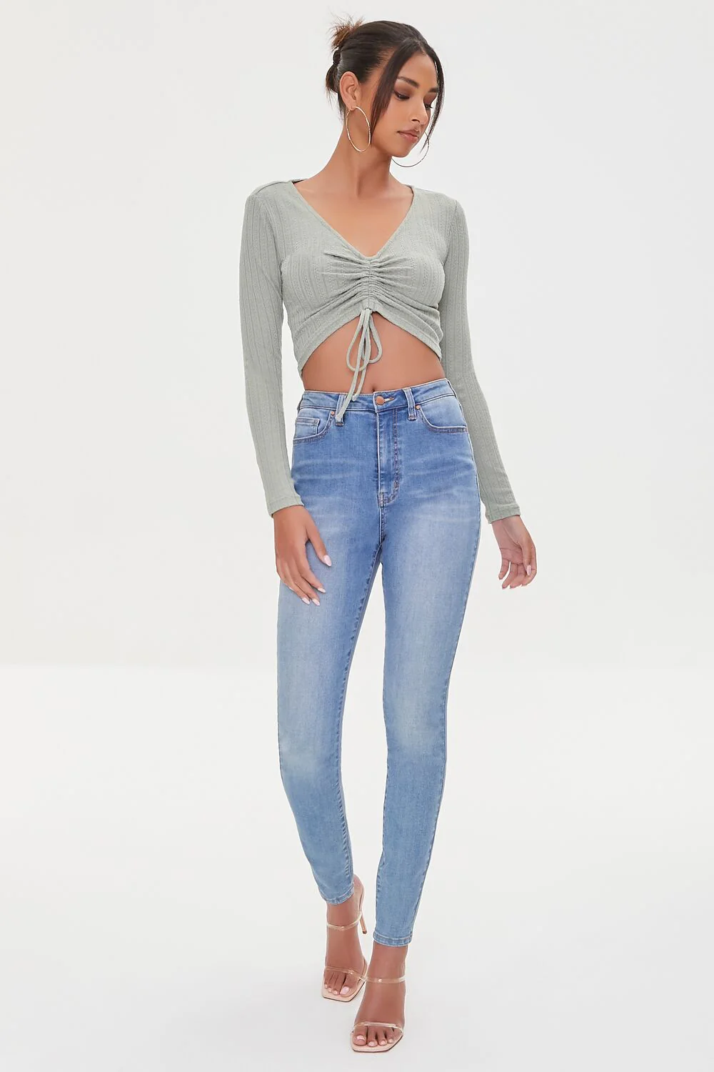 Ribbed Ruched Drawstring Crop Top - Image 4