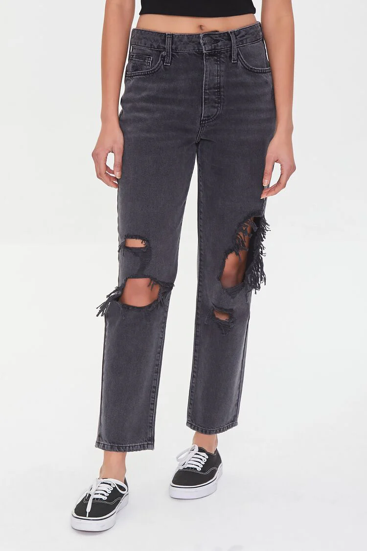 Recycled Cotton Distressed Mom Jeans - Image 2