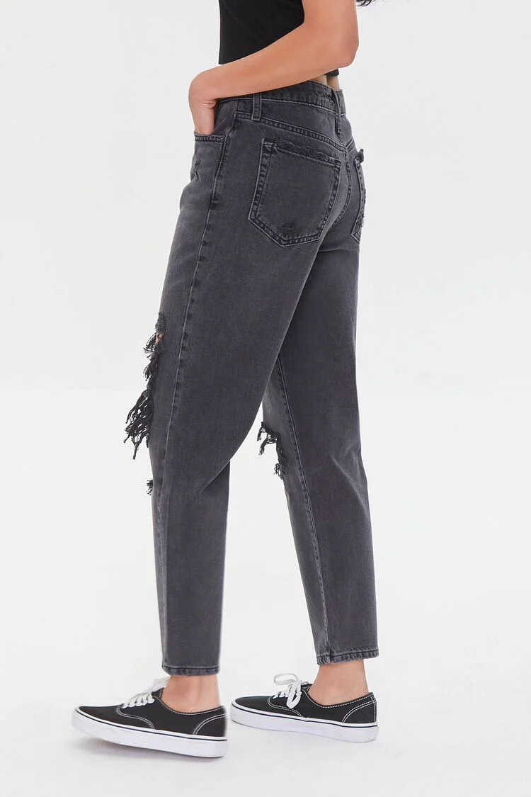 Recycled Cotton Distressed Mom Jeans - Image 3