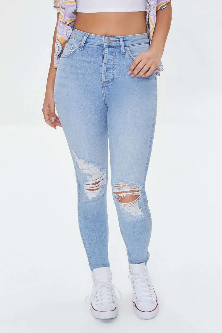 Recycled Cotton Distressed High-Rise Skinny Jeans - Image 2