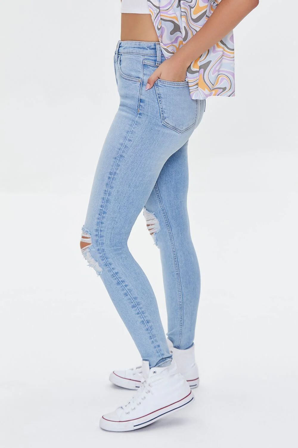 Recycled Cotton Distressed High-Rise Skinny Jeans - Image 3