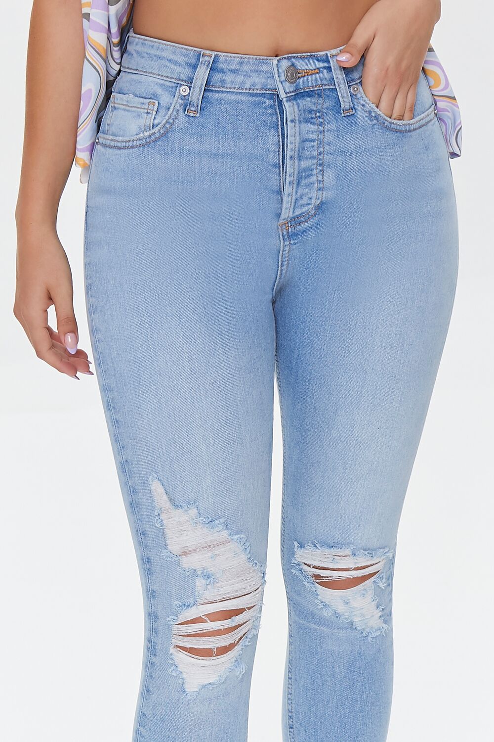 Recycled Cotton Distressed High-Rise Skinny Jeans - Image 5