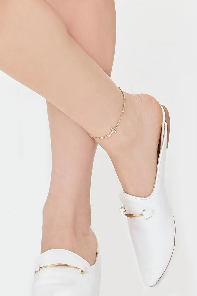 Rhinestone Initial Charm Anklet - Image 15