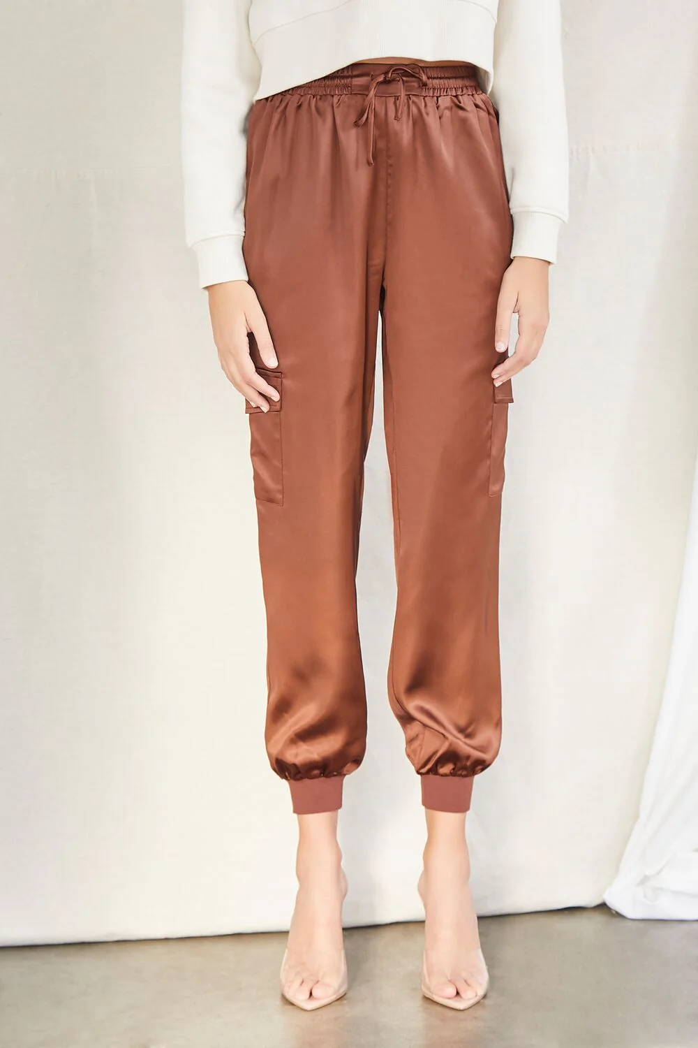 Satin Drawstring Ankle-Cut Joggers - Image 2