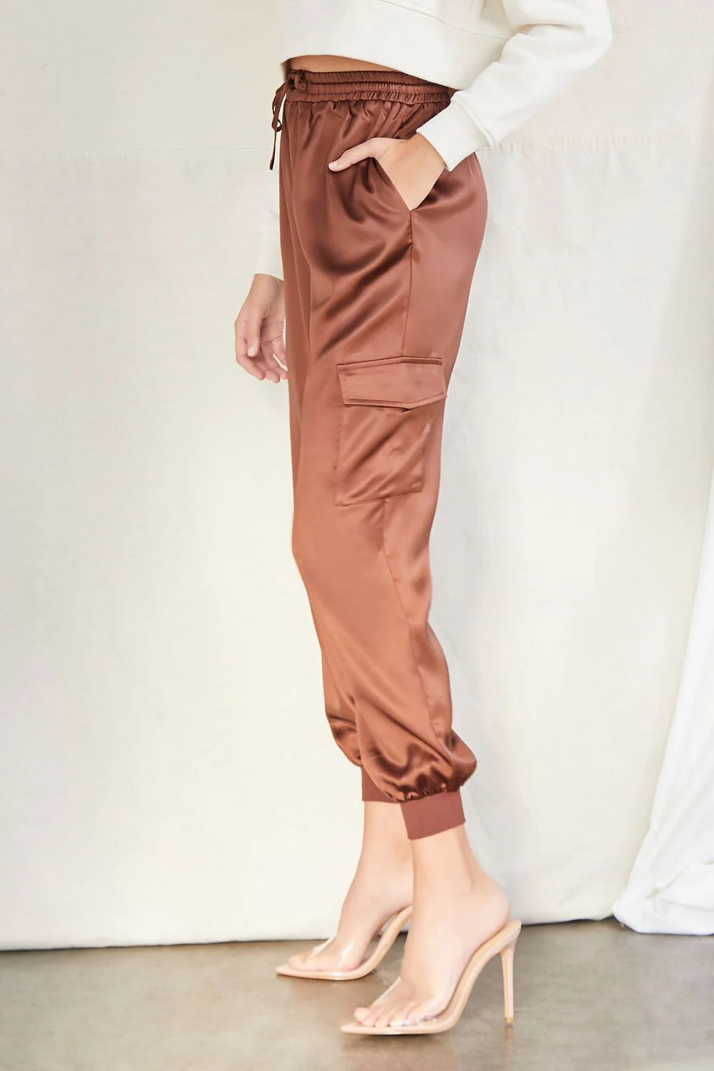 Satin Drawstring Ankle-Cut Joggers - Image 3