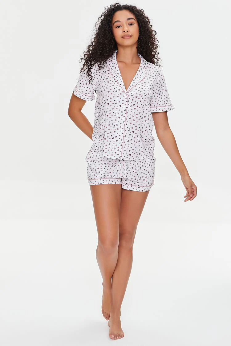 Floral Print Shirt & Shorts Pajama Set - Image 4