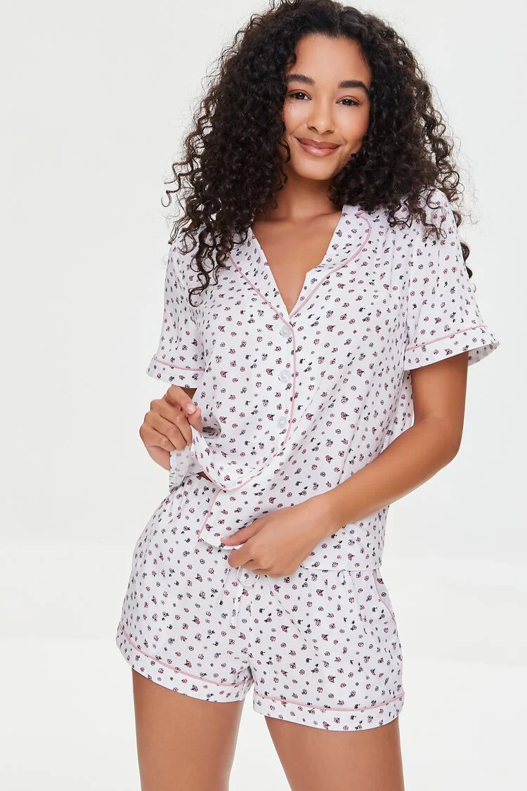 Floral Print Shirt & Shorts Pajama Set - Image 5