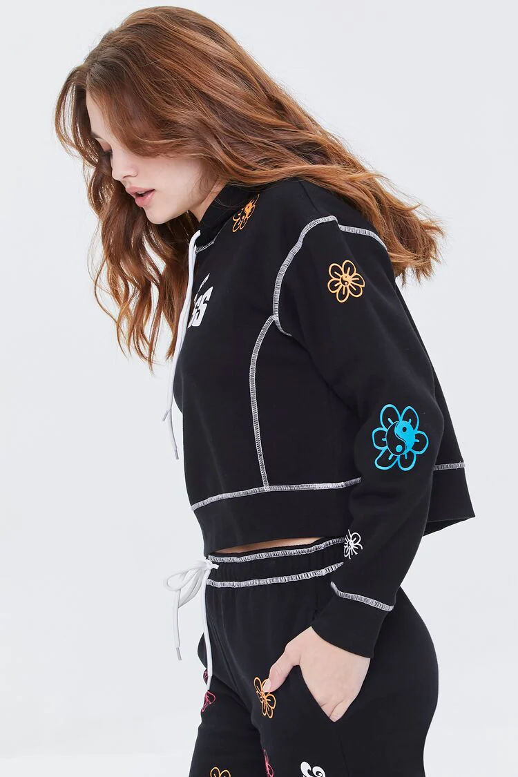 Floral Embroidered Graphic Hoodie - Image 2